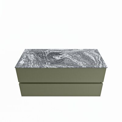 MONDIAZ VICA-DLUX 110cm badmeubel onderkast Army 2 lades. Inbouw wastafel CLOUD links zonder kraangat, kleur Lava.