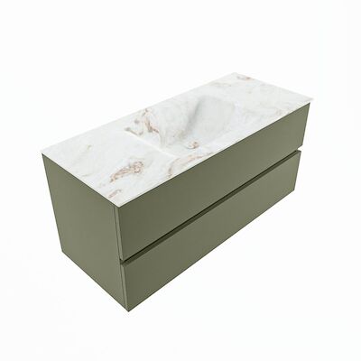 MONDIAZ VICA-DLUX 110cm badmeubel onderkast Army 2 lades. Inbouw wastafel CLOUD midden 1 kraangat, kleur Frappe, en spiegel model SPOT