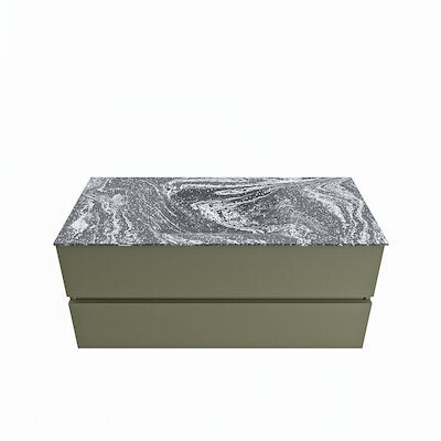 MONDIAZ VICA-DLUX 110cm badmeubel onderkast Army 2 lades. Inbouw wastafel CLOUD midden zonder kraangat, kleur Lava.