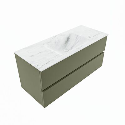 MONDIAZ VICA-DLUX 110cm badmeubel onderkast Army 2 lades. Inbouw wastafel CLOUD midden zonder kraangat, kleur Opalo, en spiegel model SPOT