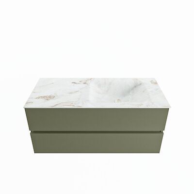 MONDIAZ VICA-DLUX 110cm badmeubel onderkast Army 2 lades. Inbouw wastafel CLOUD rechts 1 kraangat, kleur Frappe.
