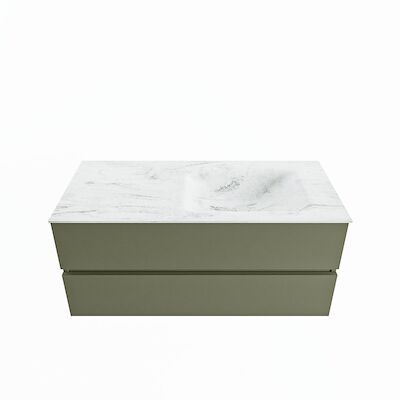 MONDIAZ VICA-DLUX 110cm badmeubel onderkast Army 2 lades. Inbouw wastafel CLOUD rechts 1 kraangat, kleur Opalo.