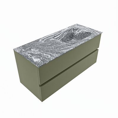 MONDIAZ VICA-DLUX 110cm badmeubel onderkast Army 2 lades. Inbouw wastafel CLOUD rechts zonder kraangat, kleur Lava, en spiegel model SPOT