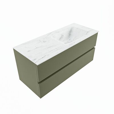 MONDIAZ VICA-DLUX 110cm badmeubel onderkast Army 2 lades. Inbouw wastafel CLOUD rechts zonder kraangat, kleur Opalo, en spiegel model SPOT