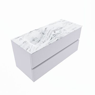 MONDIAZ VICA-DLUX 110cm badmeubel onderkast Cale 2 lades. Inbouw wastafel CLOUD links 1 kraangat, kleur Glace, en spiegel model SPOT