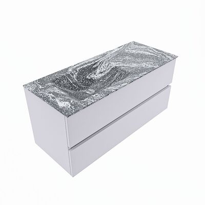MONDIAZ VICA-DLUX 110cm badmeubel onderkast Cale 2 lades. Inbouw wastafel CLOUD links 1 kraangat, kleur Lava, en spiegel model SPOT