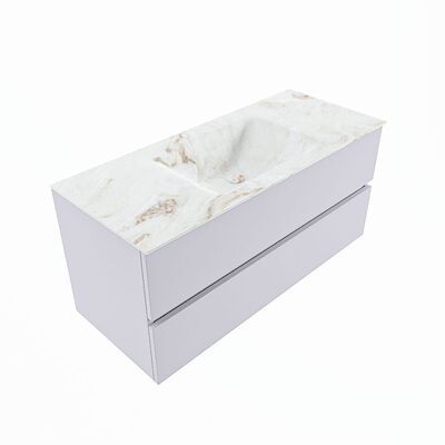 MONDIAZ VICA-DLUX 110cm badmeubel onderkast Cale 2 lades. Inbouw wastafel CLOUD midden zonder kraangat, kleur Frappe, en spiegel model SPOT