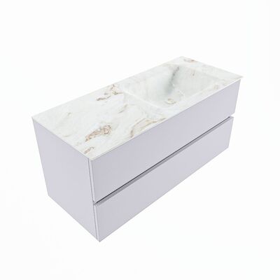 MONDIAZ VICA-DLUX 110cm badmeubel onderkast Cale 2 lades. Inbouw wastafel CLOUD rechts 1 kraangat, kleur Frappe, en spiegel model SPOT