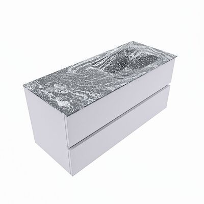 MONDIAZ VICA-DLUX 110cm badmeubel onderkast Cale 2 lades. Inbouw wastafel CLOUD rechts 1 kraangat, kleur Lava, en spiegel model SPOT