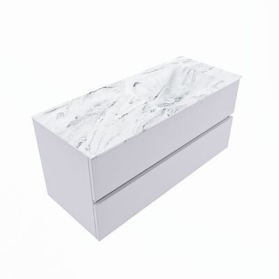 MONDIAZ VICA-DLUX 110cm badmeubel onderkast Cale 2 lades. Inbouw wastafel CLOUD rechts zonder kraangat, kleur Glace, en spiegel model SPOT