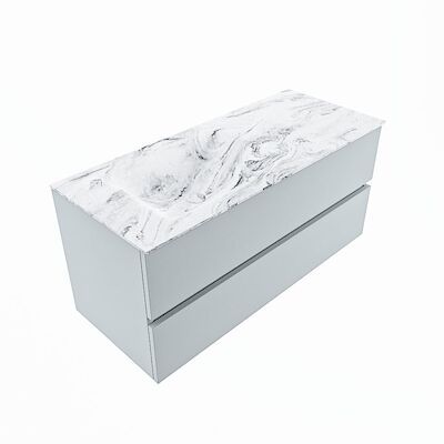 MONDIAZ VICA-DLUX 110cm badmeubel onderkast Clay 2 lades. Inbouw wastafel CLOUD links 1 kraangat, kleur Glace, en spiegel model SPOT