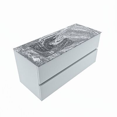 MONDIAZ VICA-DLUX 110cm badmeubel onderkast Clay 2 lades. Inbouw wastafel CLOUD links 1 kraangat, kleur Lava, en spiegel model SPOT