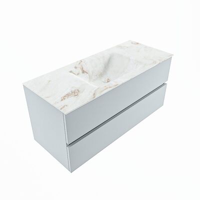 MONDIAZ VICA-DLUX 110cm badmeubel onderkast Clay 2 lades. Inbouw wastafel CLOUD midden 1 kraangat, kleur Frappe, en spiegel model SPOT