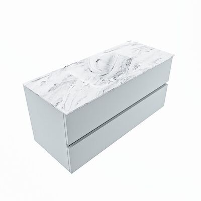 MONDIAZ VICA-DLUX 110cm badmeubel onderkast Clay 2 lades. Inbouw wastafel CLOUD midden zonder kraangat, kleur Glace, en spiegel model SPOT
