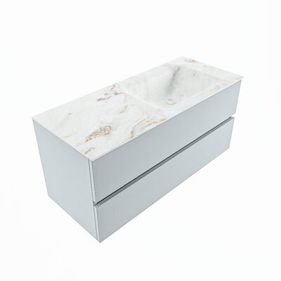 MONDIAZ VICA-DLUX 110cm badmeubel onderkast Clay 2 lades. Inbouw wastafel CLOUD rechts 1 kraangat, kleur Frappe, en spiegel model SPOT