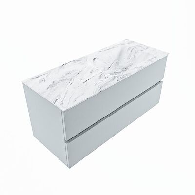 MONDIAZ VICA-DLUX 110cm badmeubel onderkast Clay 2 lades. Inbouw wastafel CLOUD rechts 1 kraangat, kleur Glace, en spiegel model SPOT