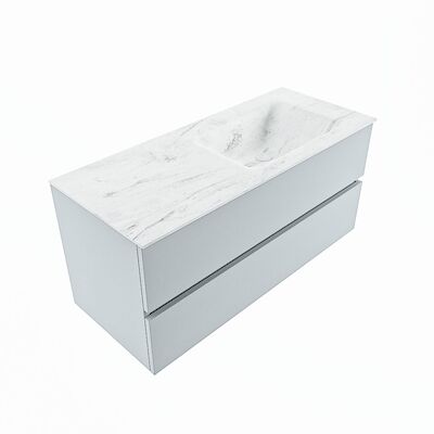 MONDIAZ VICA-DLUX 110cm badmeubel onderkast Clay 2 lades. Inbouw wastafel CLOUD rechts 1 kraangat, kleur Opalo, en spiegel model SPOT