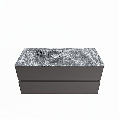 MONDIAZ VICA-DLUX 110cm badmeubel onderkast Dark grey 2 lades. Inbouw wastafel CLOUD links 1 kraangat, kleur Lava.