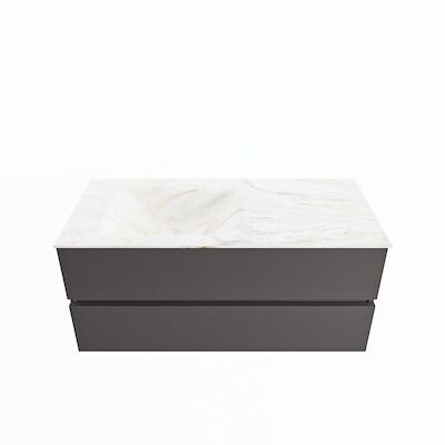 MONDIAZ VICA-DLUX 110cm badmeubel onderkast Dark grey 2 lades. Inbouw wastafel CLOUD links 1 kraangat, kleur Ostra.
