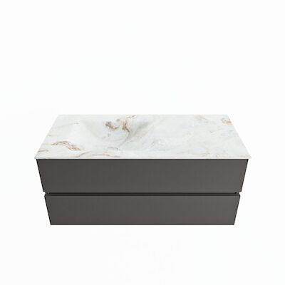 MONDIAZ VICA-DLUX 110cm badmeubel onderkast Dark grey 2 lades. Inbouw wastafel CLOUD links zonder kraangat, kleur Frappe.