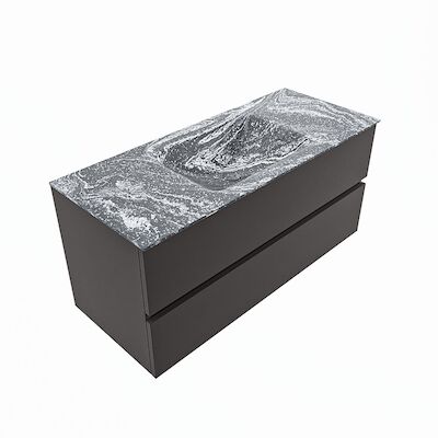 MONDIAZ VICA-DLUX 110cm badmeubel onderkast Dark grey 2 lades. Inbouw wastafel CLOUD midden 1 kraangat, kleur Lava, en spiegel model SPOT