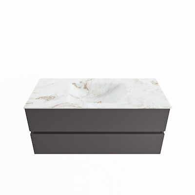 MONDIAZ VICA-DLUX 110cm badmeubel onderkast Dark grey 2 lades. Inbouw wastafel CLOUD midden zonder kraangat, kleur Frappe.