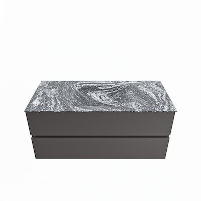 MONDIAZ VICA-DLUX 110cm badmeubel onderkast Dark grey 2 lades. Inbouw wastafel CLOUD midden zonder kraangat, kleur Lava.