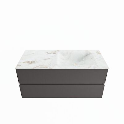 MONDIAZ VICA-DLUX 110cm badmeubel onderkast Dark grey 2 lades. Inbouw wastafel CLOUD rechts zonder kraangat, kleur Frappe.