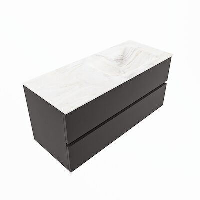 MONDIAZ VICA-DLUX 110cm badmeubel onderkast Dark grey 2 lades. Inbouw wastafel CLOUD rechts zonder kraangat, kleur Ostra, en spiegel model SPOT