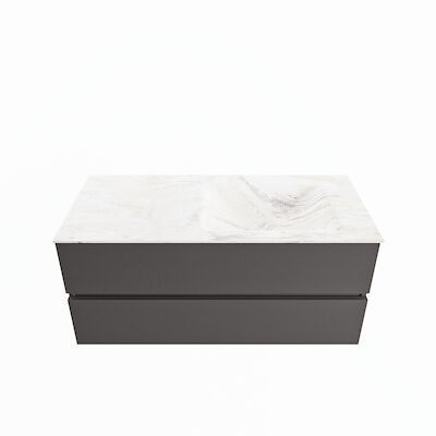 MONDIAZ VICA-DLUX 110cm badmeubel onderkast Dark grey 2 lades. Inbouw wastafel CLOUD rechts zonder kraangat, kleur Ostra.