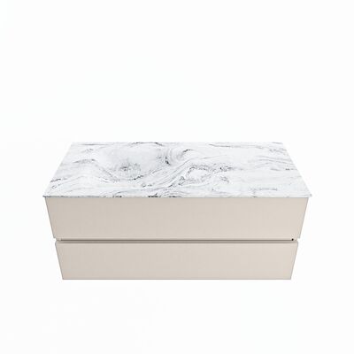 MONDIAZ VICA-DLUX 110cm badmeubel onderkast Linen 2 lades. Inbouw wastafel CLOUD links zonder kraangat, kleur Glace.