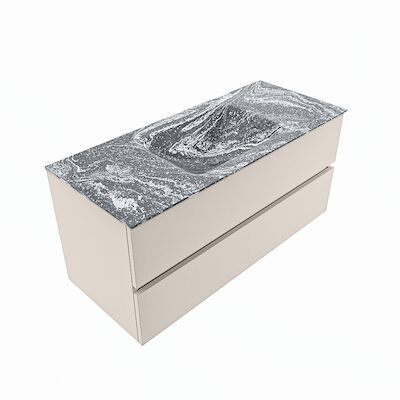 MONDIAZ VICA-DLUX 110cm badmeubel onderkast Linen 2 lades. Inbouw wastafel CLOUD midden 1 kraangat, kleur Lava, en spiegel model SPOT