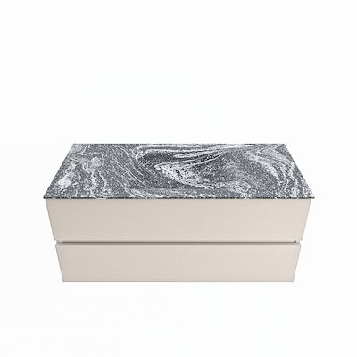 MONDIAZ VICA-DLUX 110cm badmeubel onderkast Linen 2 lades. Inbouw wastafel CLOUD midden zonder kraangat, kleur Lava.