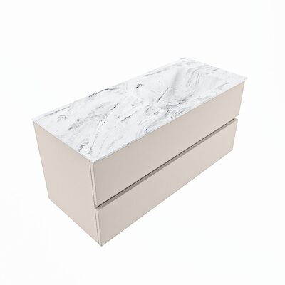 MONDIAZ VICA-DLUX 110cm badmeubel onderkast Linen 2 lades. Inbouw wastafel CLOUD rechts 1 kraangat, kleur Glace, en spiegel model SPOT