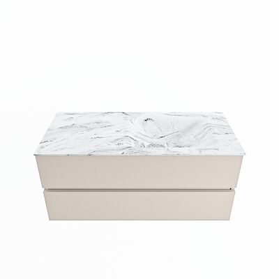 MONDIAZ VICA-DLUX 110cm badmeubel onderkast Linen 2 lades. Inbouw wastafel CLOUD rechts 1 kraangat, kleur Glace.