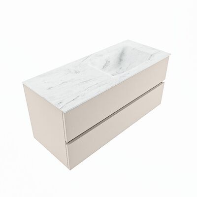 MONDIAZ VICA-DLUX 110cm badmeubel onderkast Linen 2 lades. Inbouw wastafel CLOUD rechts 1 kraangat, kleur Opalo, en spiegel model SPOT