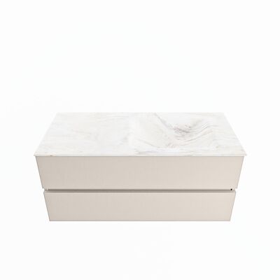 MONDIAZ VICA-DLUX 110cm badmeubel onderkast Linen 2 lades. Inbouw wastafel CLOUD rechts zonder kraangat, kleur Ostra.