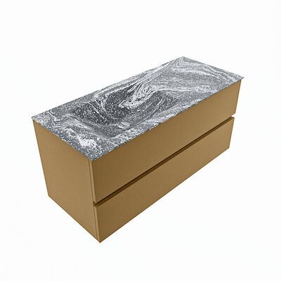 MONDIAZ VICA-DLUX 110cm badmeubel onderkast Oro 2 lades. Inbouw wastafel CLOUD links zonder kraangat, kleur Lava, en spiegel model SPOT