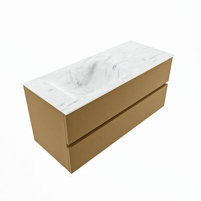 MONDIAZ VICA-DLUX 110cm badmeubel onderkast Oro 2 lades. Inbouw wastafel CLOUD links zonder kraangat, kleur Opalo, en spiegel model SPOT