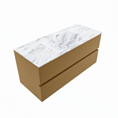 MONDIAZ VICA-DLUX 110cm badmeubel onderkast Oro 2 lades. Inbouw wastafel CLOUD midden zonder kraangat, kleur Glace, en spiegel model SPOT