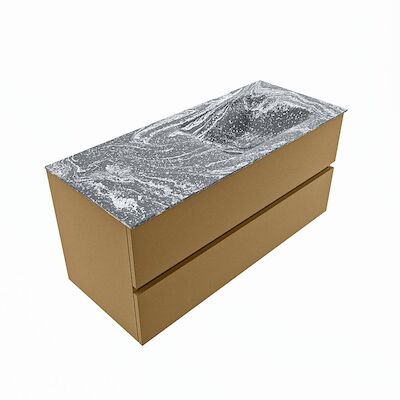 MONDIAZ VICA-DLUX 110cm badmeubel onderkast Oro 2 lades. Inbouw wastafel CLOUD rechts 1 kraangat, kleur Lava, en spiegel model SPOT