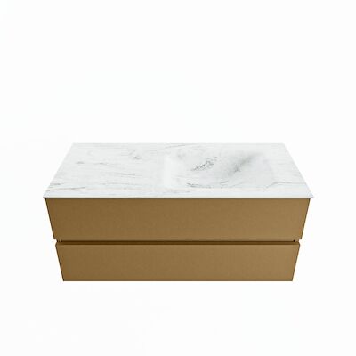 MONDIAZ VICA-DLUX 110cm badmeubel onderkast Oro 2 lades. Inbouw wastafel CLOUD rechts 1 kraangat, kleur Opalo.