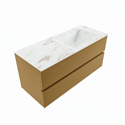 MONDIAZ VICA-DLUX 110cm badmeubel onderkast Oro 2 lades. Inbouw wastafel CLOUD rechts zonder kraangat, kleur Frappe, en spiegel model SPOT