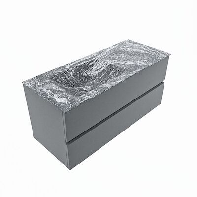 MONDIAZ VICA-DLUX 110cm badmeubel onderkast Plata 2 lades. Inbouw wastafel CLOUD links 1 kraangat, kleur Lava, en spiegel model SPOT
