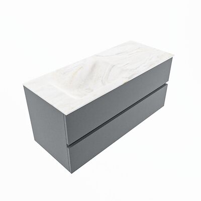 MONDIAZ VICA-DLUX 110cm badmeubel onderkast Plata 2 lades. Inbouw wastafel CLOUD links 1 kraangat, kleur Ostra, en spiegel model SPOT