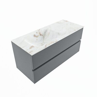 MONDIAZ VICA-DLUX 110cm badmeubel onderkast Plata 2 lades. Inbouw wastafel CLOUD links zonder kraangat, kleur Frappe, en spiegel model SPOT