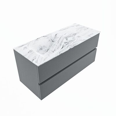 MONDIAZ VICA-DLUX 110cm badmeubel onderkast Plata 2 lades. Inbouw wastafel CLOUD links zonder kraangat, kleur Glace, en spiegel model SPOT