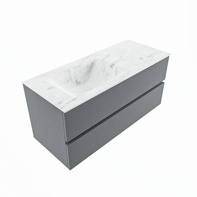 MONDIAZ VICA-DLUX 110cm badmeubel onderkast Plata 2 lades. Inbouw wastafel CLOUD links zonder kraangat, kleur Opalo, en spiegel model SPOT