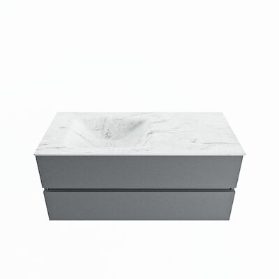 MONDIAZ VICA-DLUX 110cm badmeubel onderkast Plata 2 lades. Inbouw wastafel CLOUD links zonder kraangat, kleur Opalo.