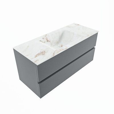 MONDIAZ VICA-DLUX 110cm badmeubel onderkast Plata 2 lades. Inbouw wastafel CLOUD midden 1 kraangat, kleur Frappe, en spiegel model SPOT